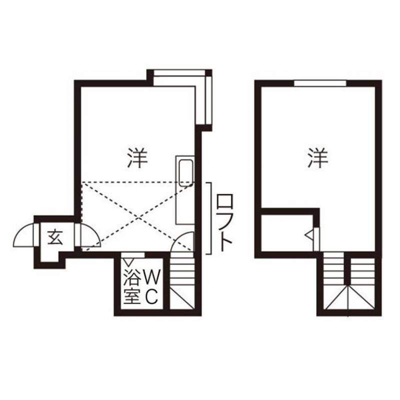 2階に11帖LDKとロフト、1階に10帖洋室。