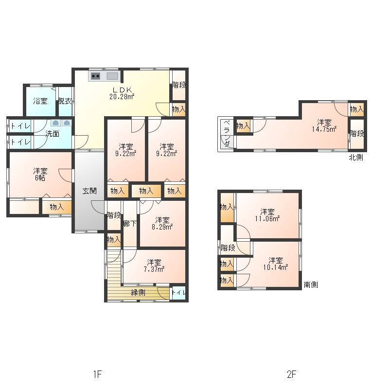 北側と南側に階段があります。
各部屋に鍵がついています。