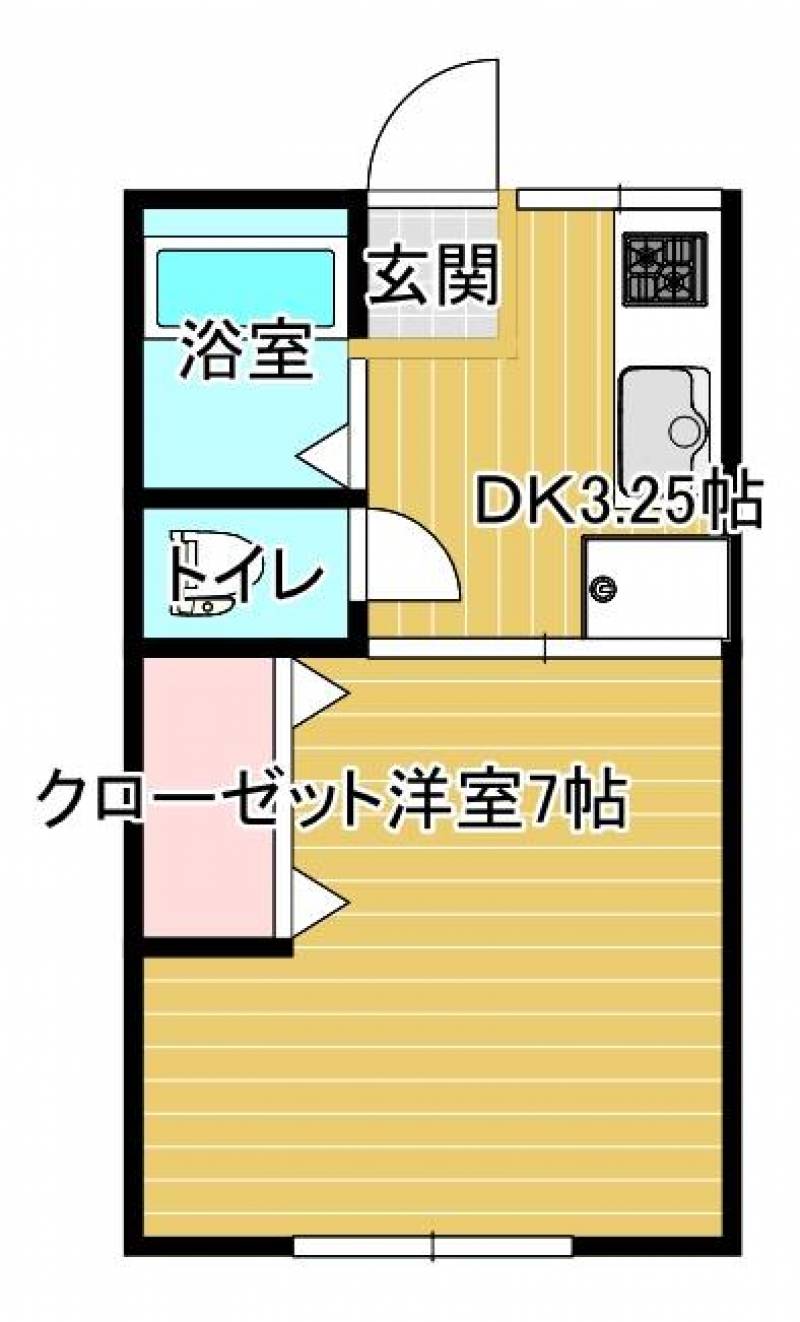 23.7㎡の１K物件　洋室7畳　バストイレ別