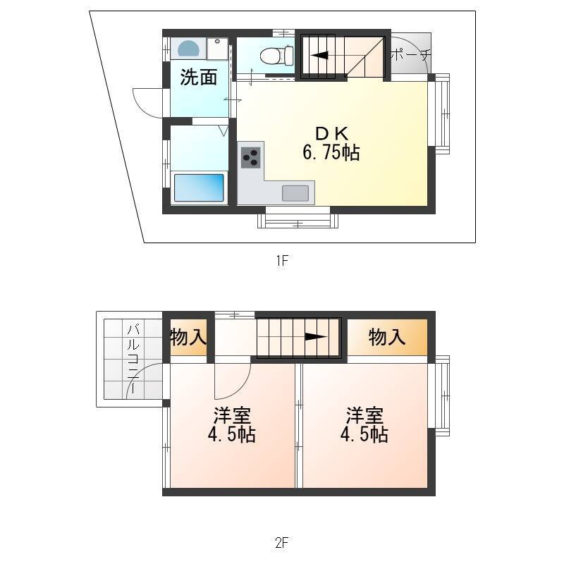 2階建て戸建て、隣接地が月極め駐車場３台あり。