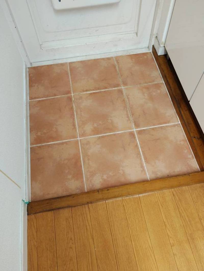 本タイル貼りの明るい玄関