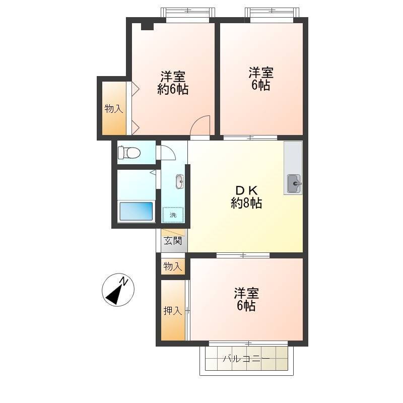 全室洋室♪東西に風がぬけて日当たり良好の3LDK