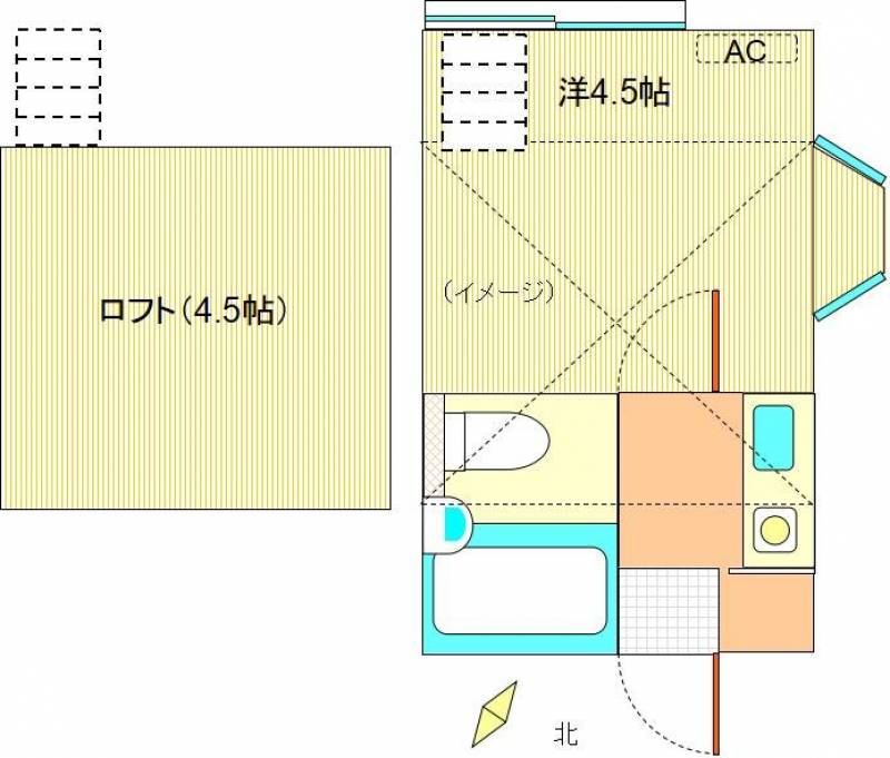 ２面窓、南東向き。出窓、広めのロフト付き。