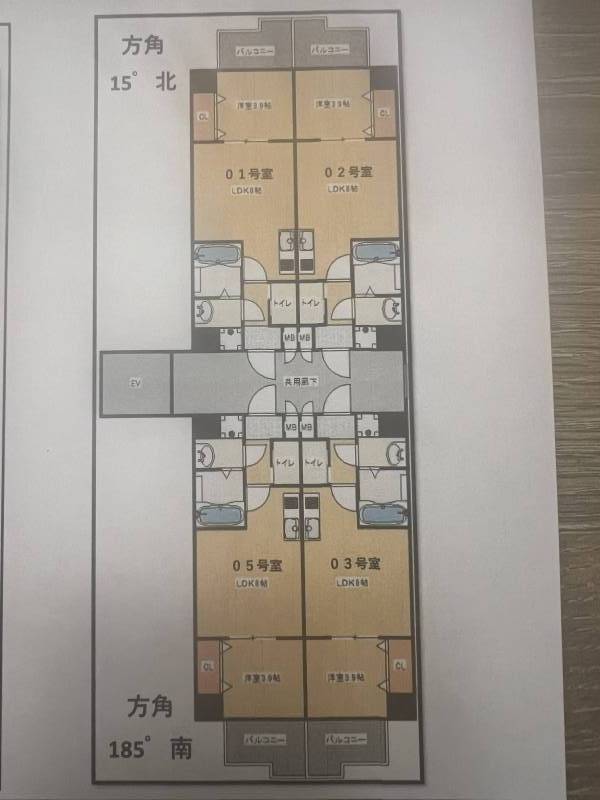 01，02，03，05号室の間取図となります。