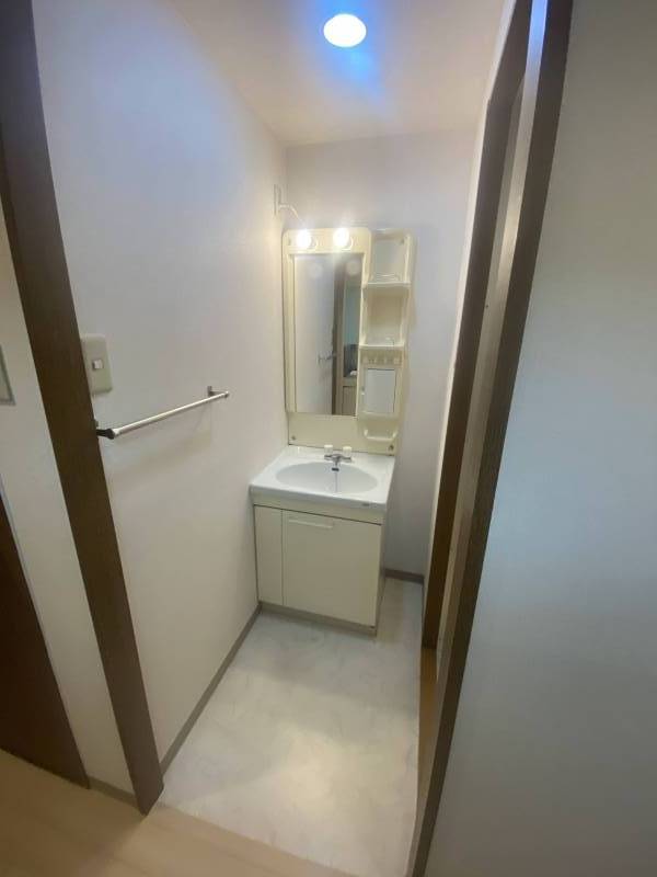 独立洗面台ではホース引き出し機能付のシャワーが使えます。