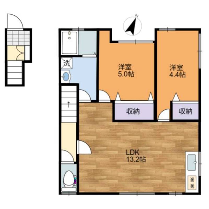 エアコン3台付の広々2LDK。13.2帖の広々LDK。