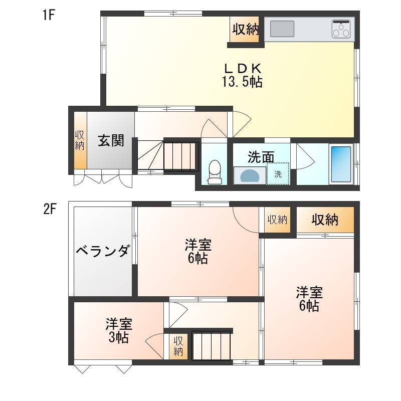 広々3LDK！　2階各部屋独立しており使いやすいです