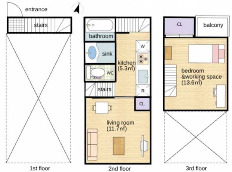 １LDKに加えバルコニーで使用可能な面積46㎡で広々！