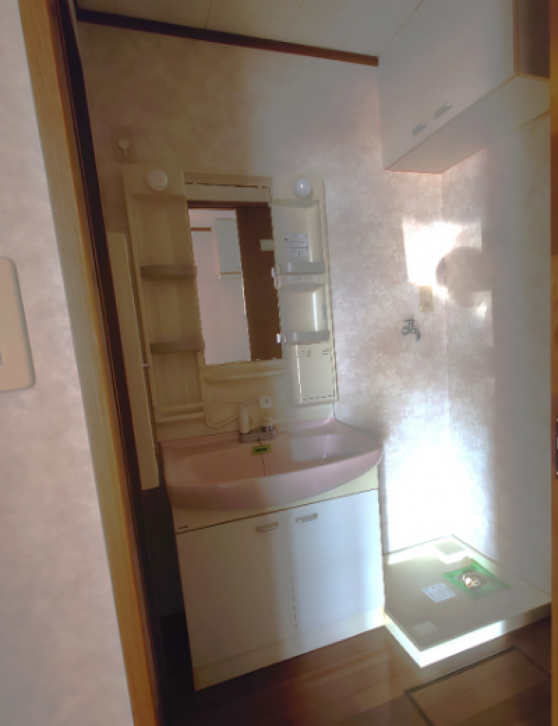 歯ブラシやスキンケア用品も置ける独立洗面台