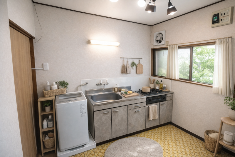 キッチンをリノベ済♪ガスコンロと洗濯機もついています！