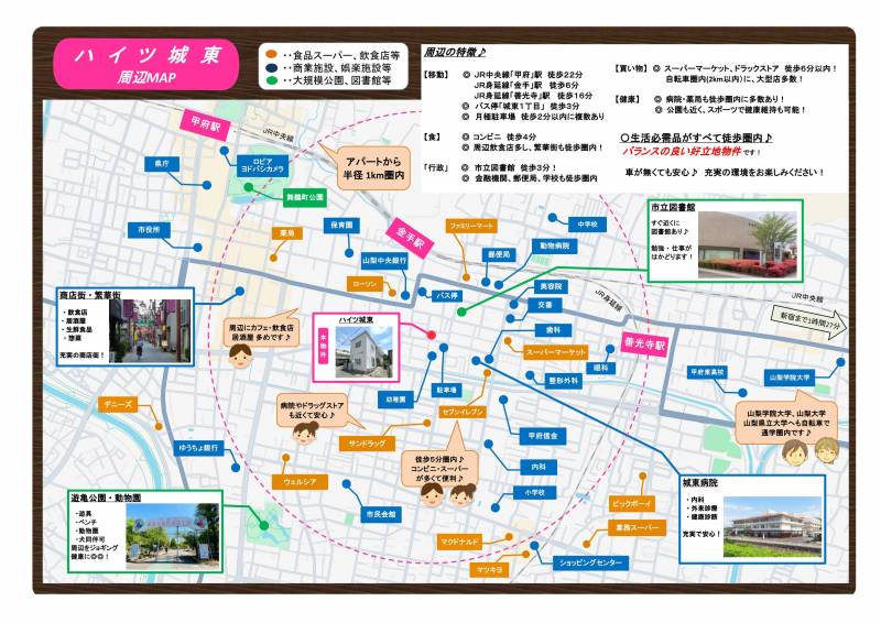 周辺マップを用意してます！図書館や病院、郵便局も徒歩圏内！