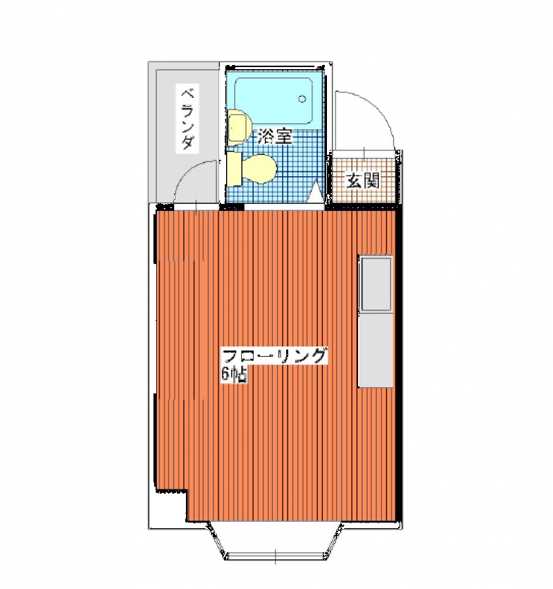 ワンルーム (1R)
洋室７帖　ユニットバス
