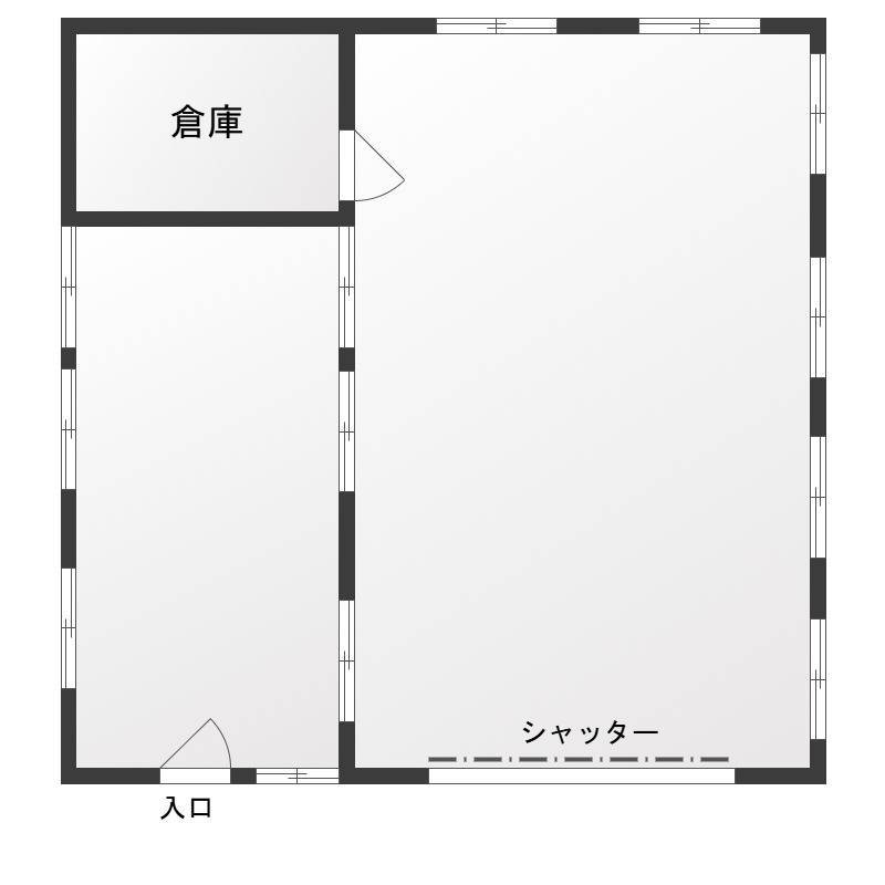 窓が広く明るい倉庫兼事務所です。