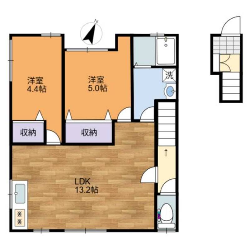 エアコン3台付の広々2LDK。13.2帖の広々LDK。
