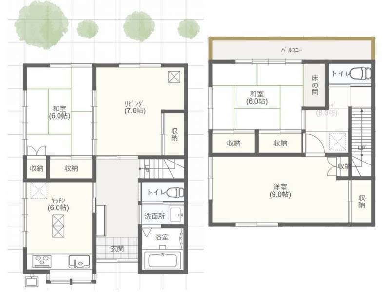 広々４DK。各部屋２面採光で明るいです。