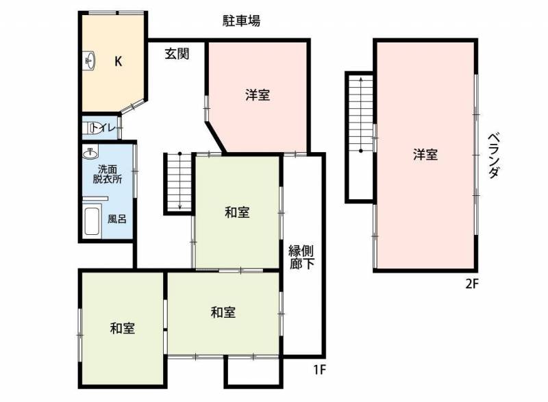 2階の広い洋室含めた5部屋のゆったりした間取り