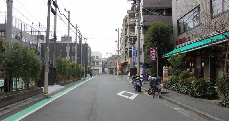 突当りの白い家の左隣が物件、右手まいばす、左手東京インター