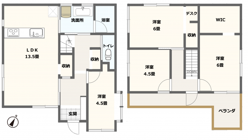 家族の人数に合わせて使える４LDK。生活動線もバッチリです