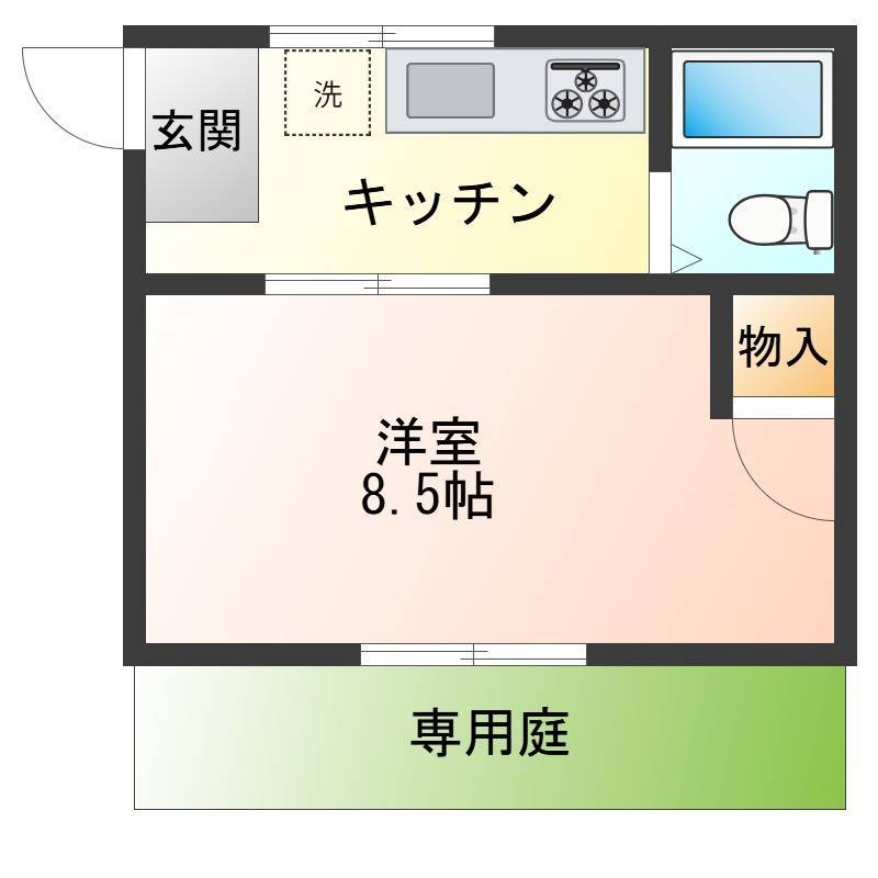 1K 23.4平米の広々空間です
