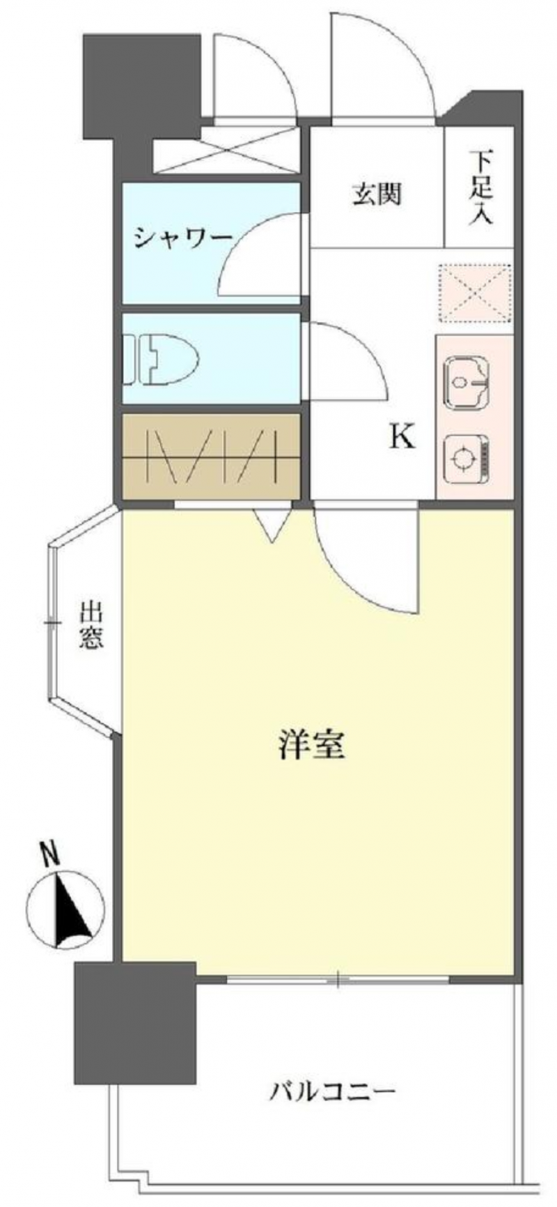 南向きの角部屋です。西側に出窓があります。