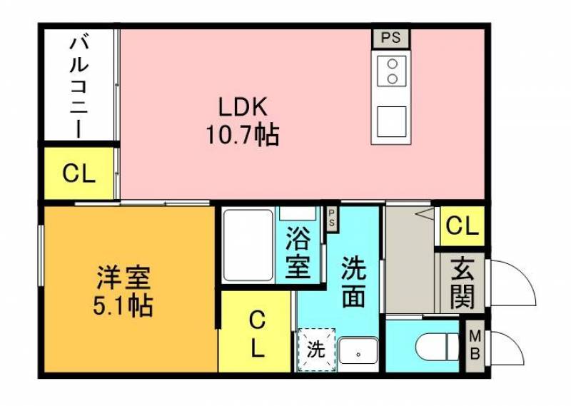 広々した1LDK