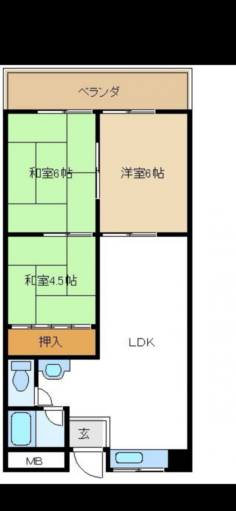 3LDK。浴室リフォーム済