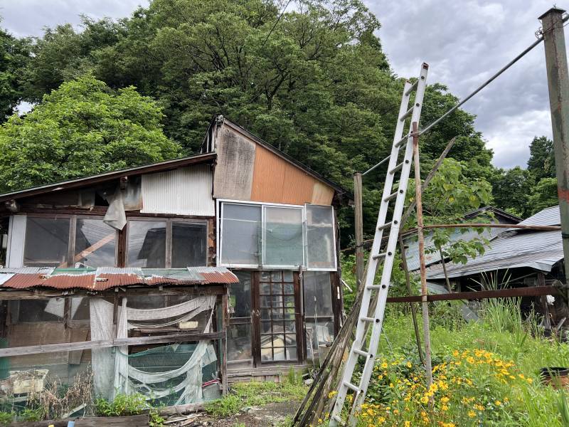 古い物置と畑あります。奥に湧き水があります。