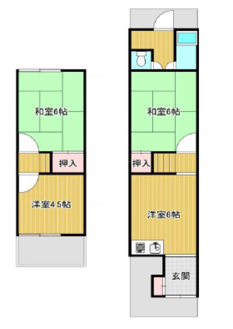 1階にDKと和室、2階に和室と洋室の計4部屋を使えます！