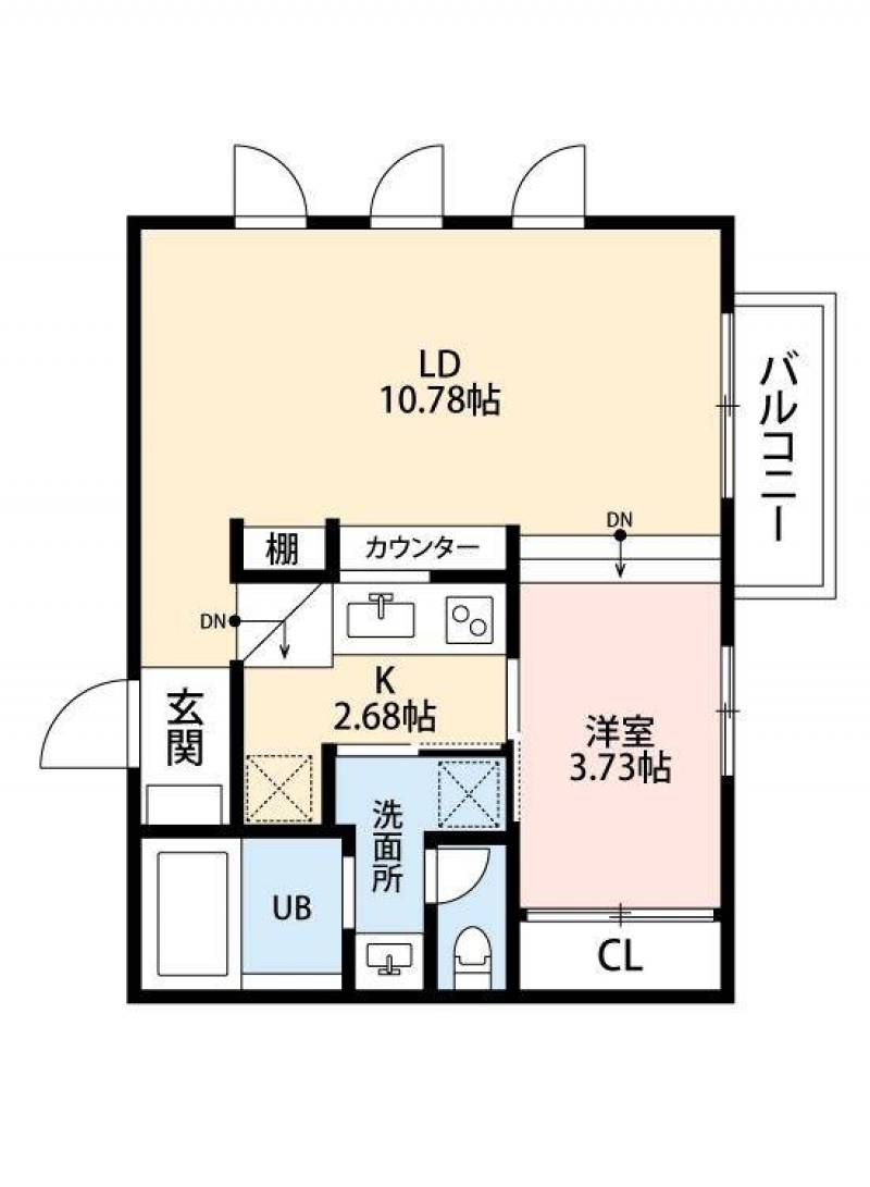 1LDKで広々としたスペースです