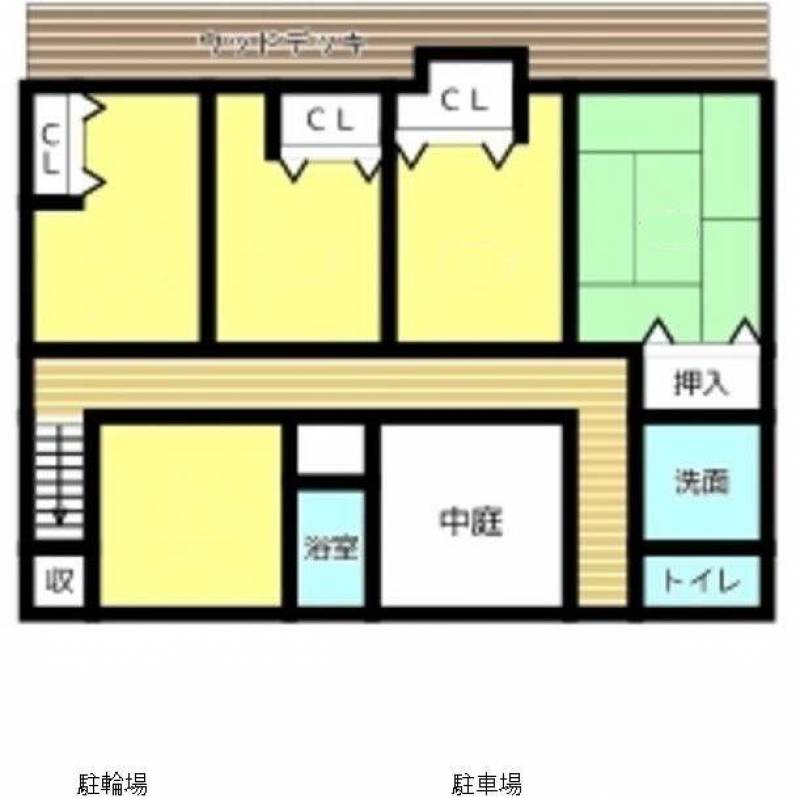 1階の個室と風呂・洗面所の図面です。