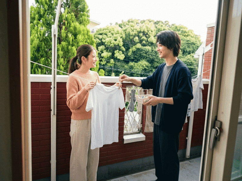 奥行90cm洗濯干台は上下自在可動どんな洗濯物にも対応OK♪