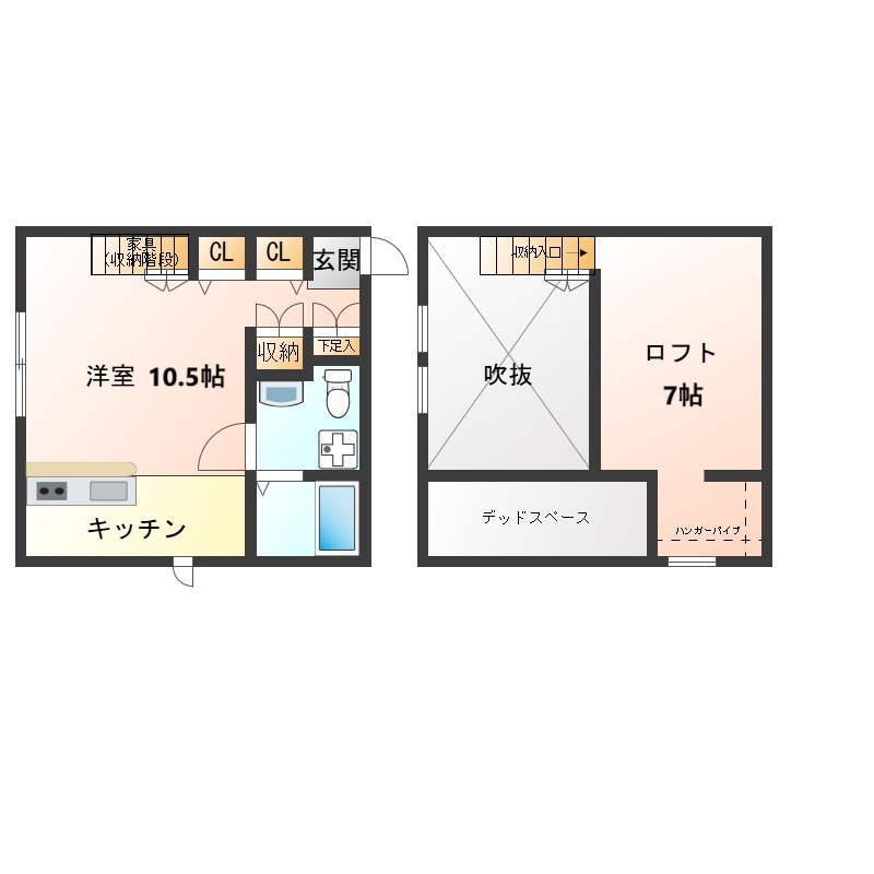 102: ワンルーム10.5帖＋ロフト7帖
