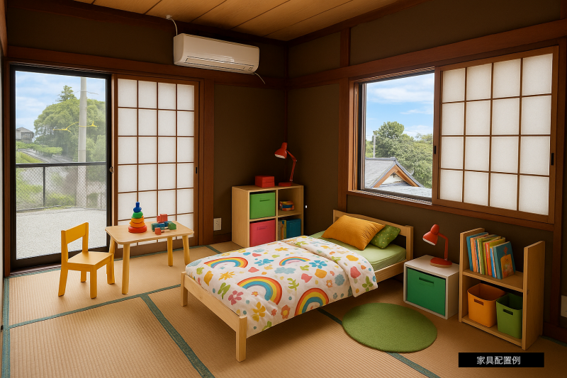 一階和室を子供部屋にしたイメージです。家具は含みません。