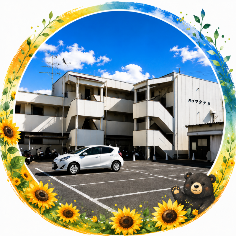 3階建ての大体大生、学生マンション、月極駐車場も完備です。