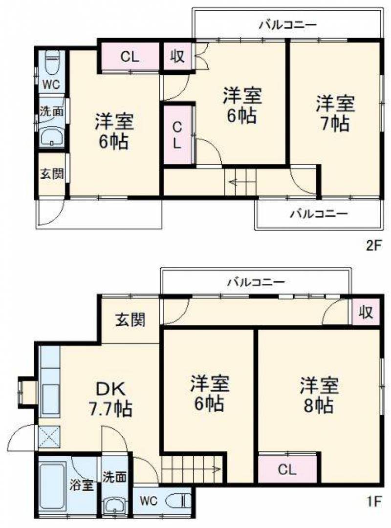 5DKで1階2階にトイレと洗面台、なんとバルコニーは3箇所