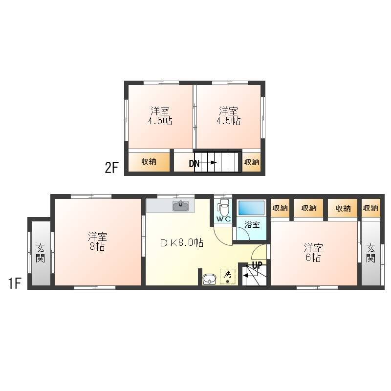 １Ｆ２部屋、２Ｆ２部屋、４ＬＤＫ