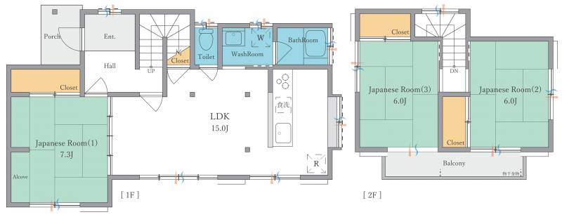 3LDKの間取り☆リビングはひろびろ15帖☆対面キッチン