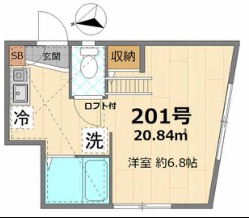 ロフト付き、天井高もあり数値以上に広く感じます。角部屋です
