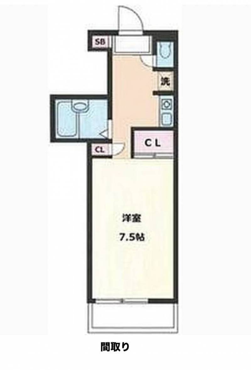 7.5帖と広い１K間取り