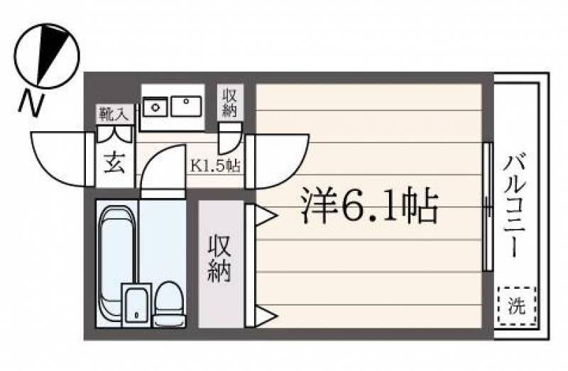使いやすい6.1帖の1K！一人暮らしにぴったりな間取りです