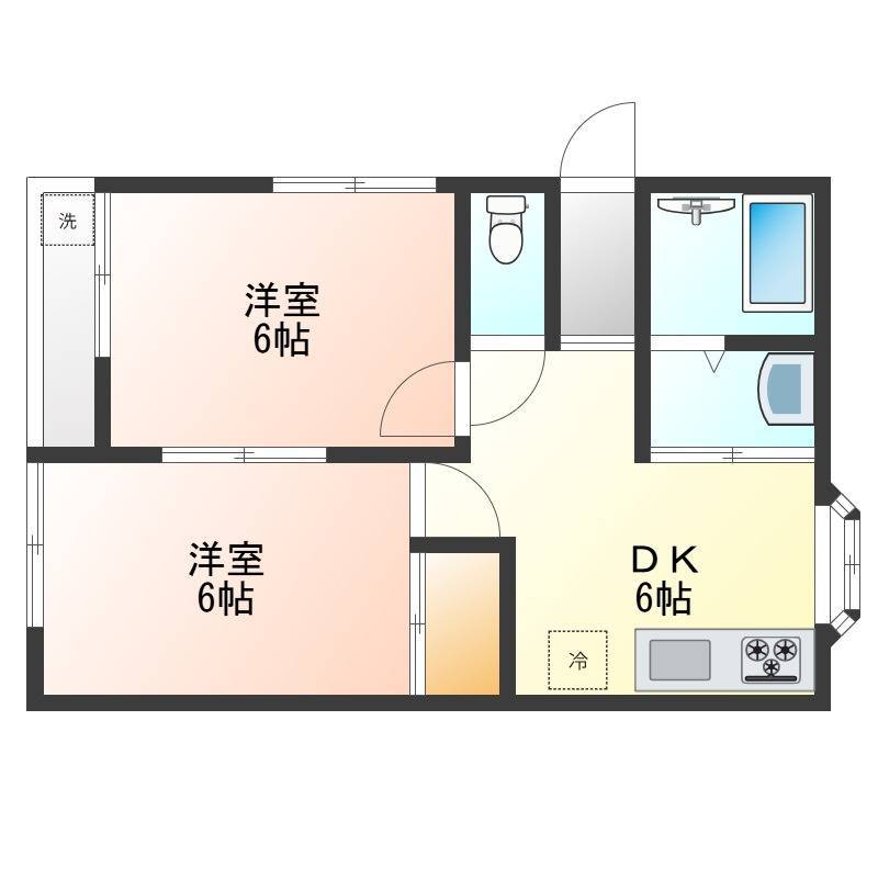 使いやすい振り分けタイプの２DKの角部屋となります！