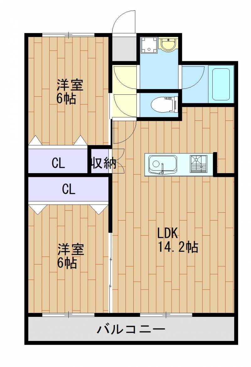 2LDKののびのびとできる間取りです。