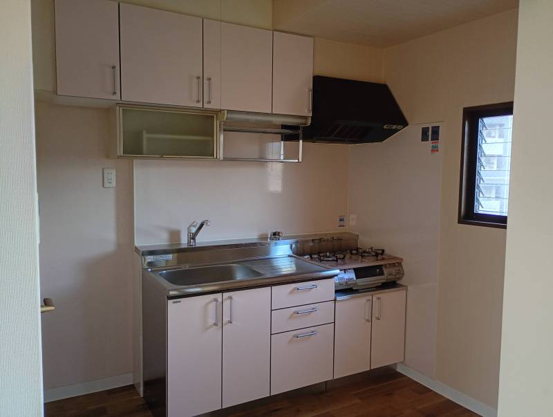 キッチン流し台・コンロ台・コンロ・吊戸棚・床材が新品です。