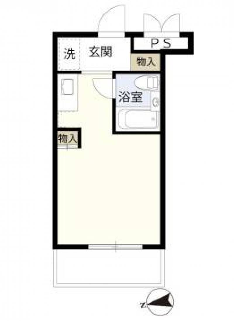 室内洗濯機置き場とベランダがある１Rの部屋です。