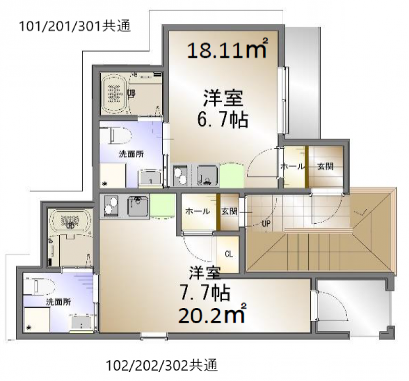 全部屋角部屋の東向き