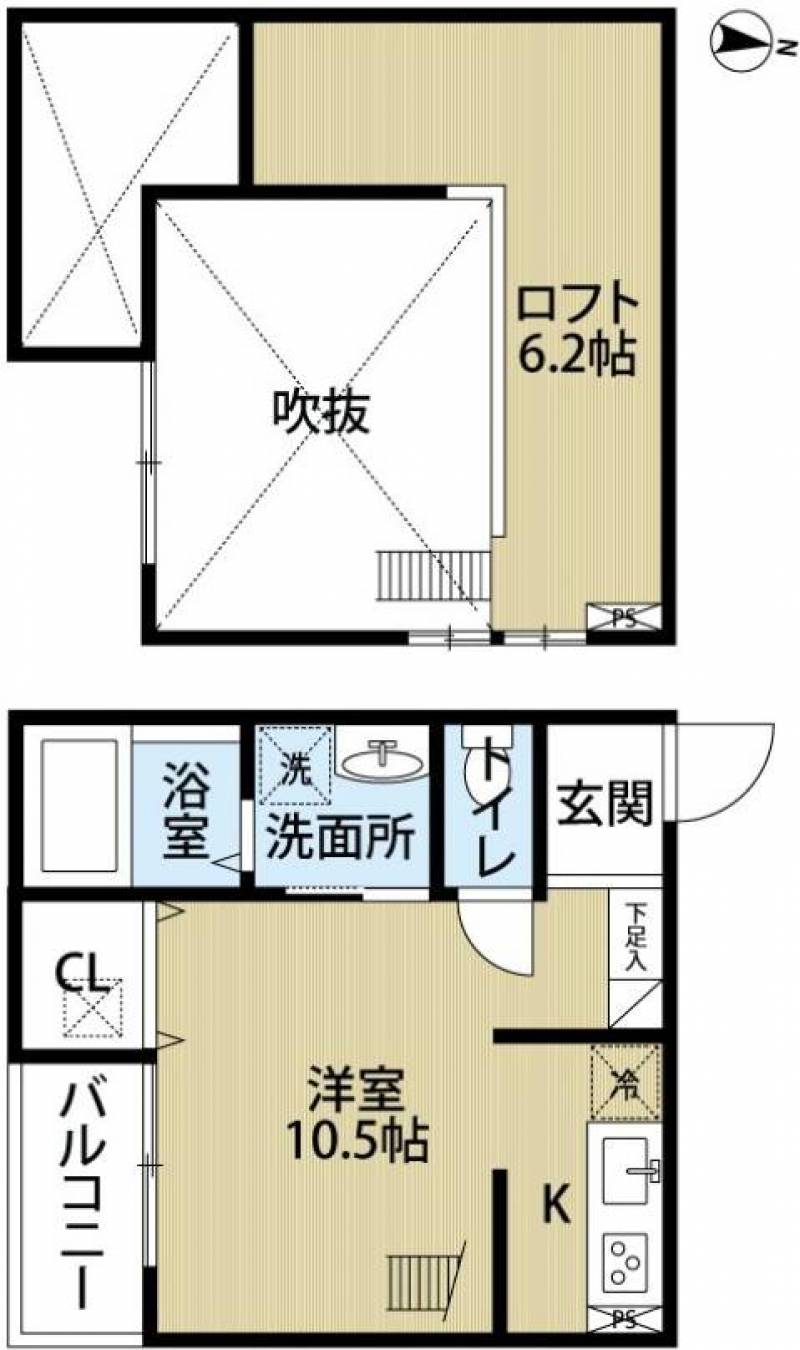 16.7帖の広々空間（洋10.5+ロフト6.2）