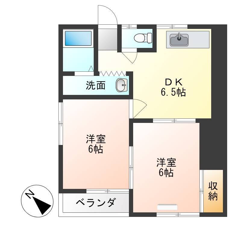 使いやすい振り分けタイプの２DKのお部屋となります！