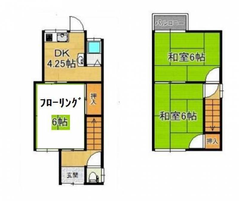 1階６畳＋DK・２階６畳＋６畳