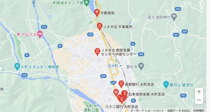 周辺の金融機関・八十二銀行、長野銀行、JA 、信用金庫等