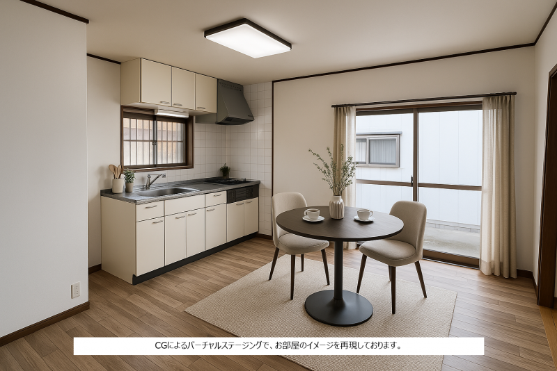 キッチンも明るく広いです。※家具は合成CGです。